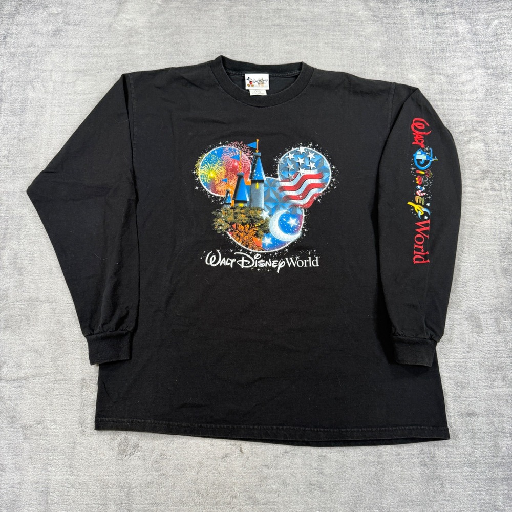 Walt Disney World Shirt Mens Large Black Vintage Mickey Mouse Long Sleeve